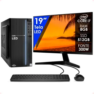 Computador Completo Desktop Intel Core I7 8gb Ssd 512gb Teclado Mouse e Monitor 19'' Strong Tech